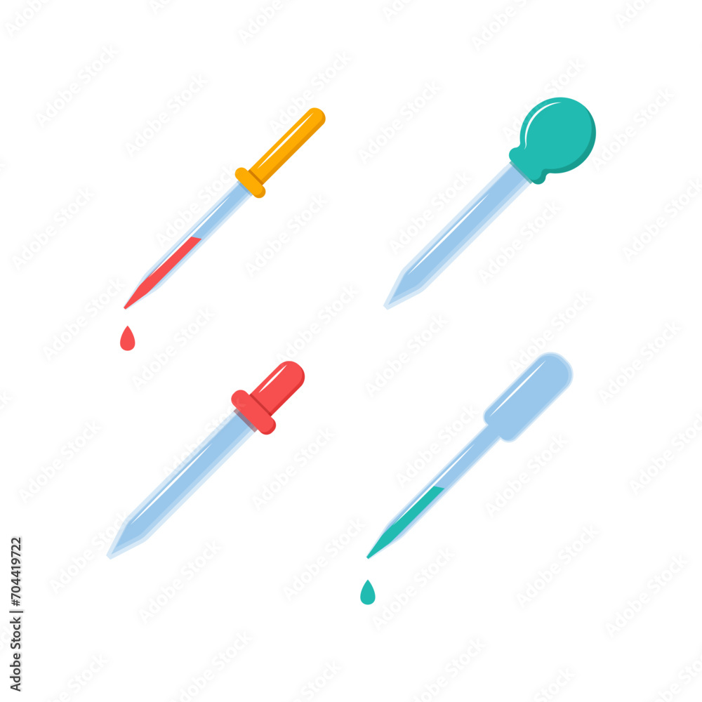 Pipette vector icons set. Flat set of pipette vector icons for web design