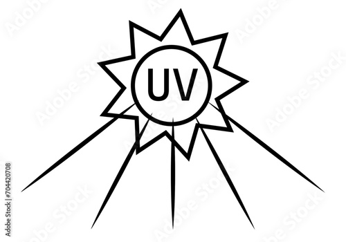 Icono negro de sol con radiación ultravioleta. 