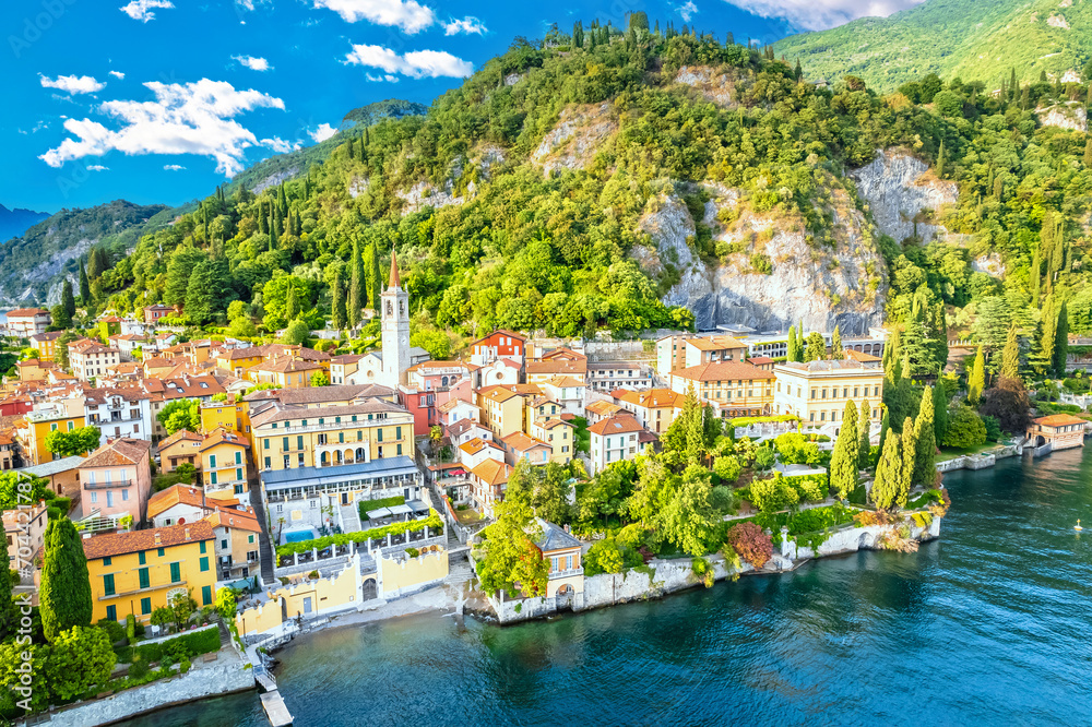 Obraz premium Town of Varenna and Como lake aerial view