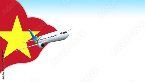 3d illustration plane with Vietnam flag background for business and travel design