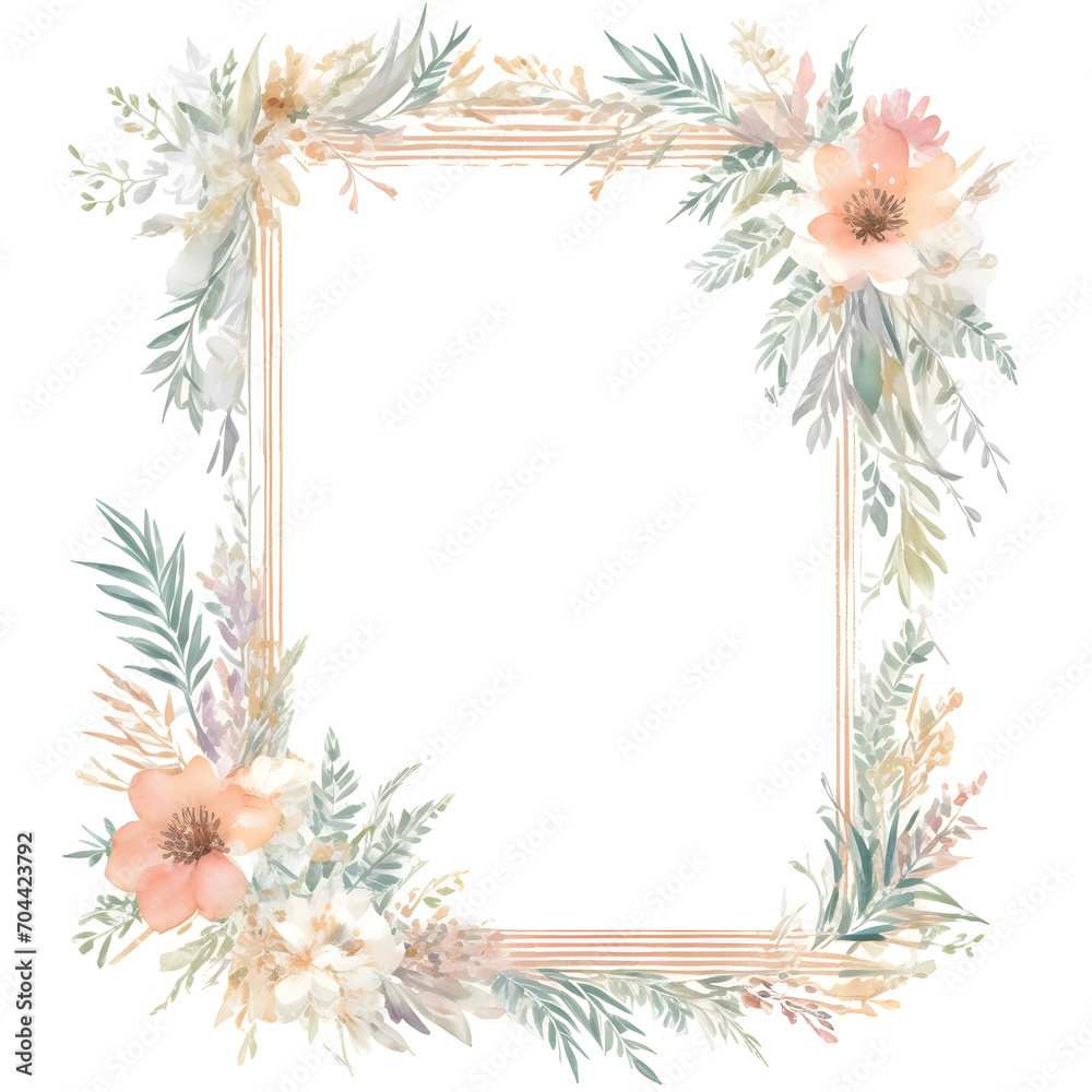 floral botanical watercolor sketch frame border on white background