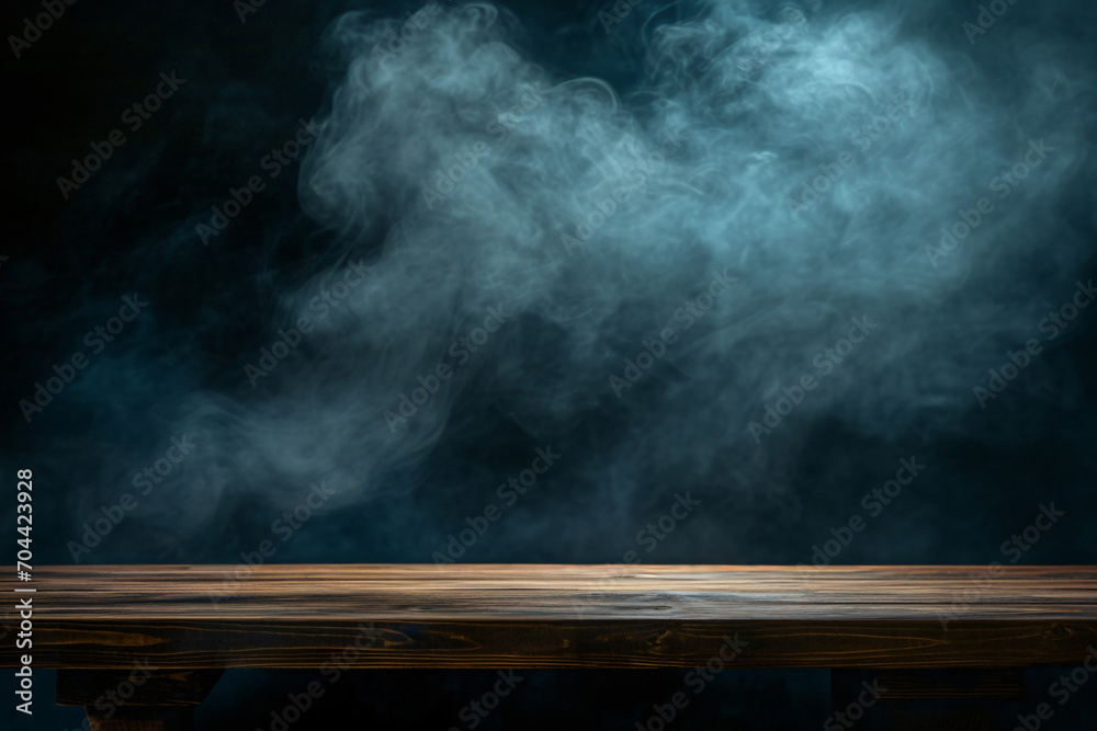 empty wooden table with smoke