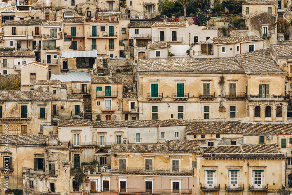 House pattern in Modica, a city in the Province of Ragusa, Sicily, southern Italy.