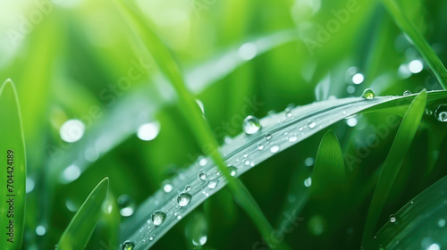 grass with rain drops macro, morning dew after the rain, fresh green leaves