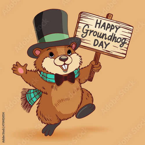 groundhog with prediction table, symbol, spring, happy groundhog day