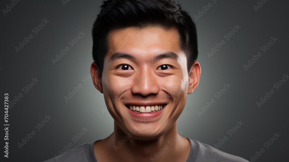 A Portrait of an Asian man smiling mischievously on a white isolated transparent background. A Portrait of an Asian man smiling mischievously on a white isolated transparent background.