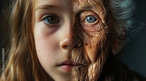 A face, half young girl and half elderly , aging concept © cff999