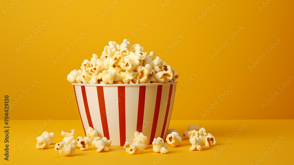 a yellow background with popcorn