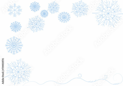 A magical background with blue snowflakes and a place for your text. The concept of Christmas and New Year