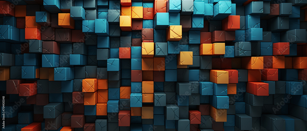3D Random colorful mosaic, abstract cube background