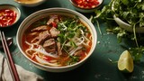 Pho Bo Soup with Beef and Vietnamese Noodles