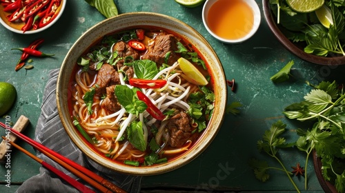 Pho Bo Soup with Beef and Vietnamese Noodles