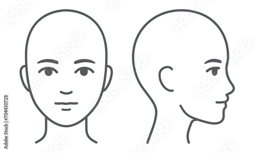 Face and head profile diagram (without hair). Blank unisex head template for medical infographic. Isolated vector illustration.
