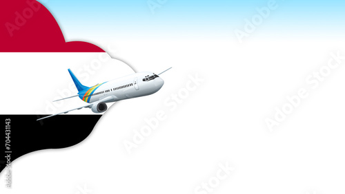 3d illustration plane with Yemen flag background for business and travel design