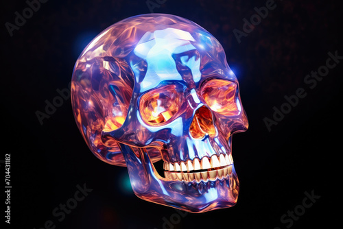 Crystal-Adorned Human Skull Art