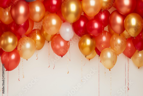 Aerial Elegance: Red and Gold Balloon Display