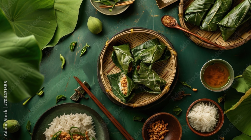 Lotus seed fried rice wrapped in lotus leaves, Vietnamese food Stock ...