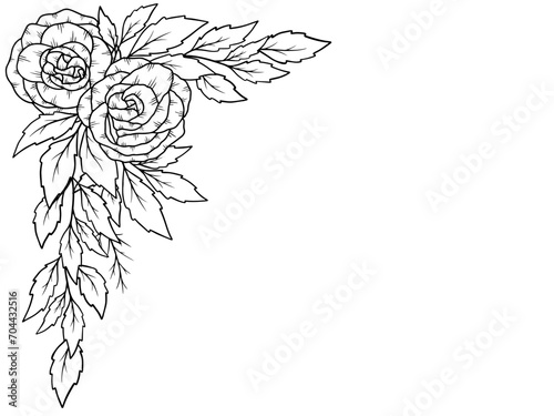 Outline Rose Flower Border Illustration
