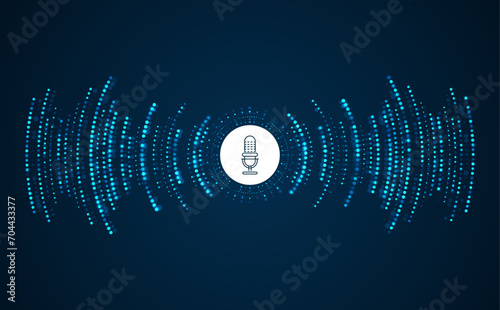 Podcast concept. Microphone with voice recording wave. Future technology