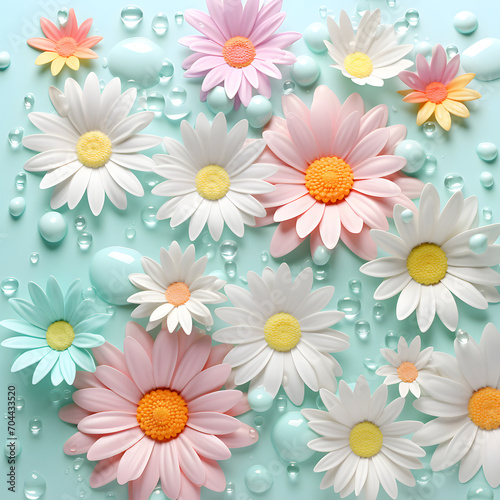  Spring pastel background with seamless pattern with daisies