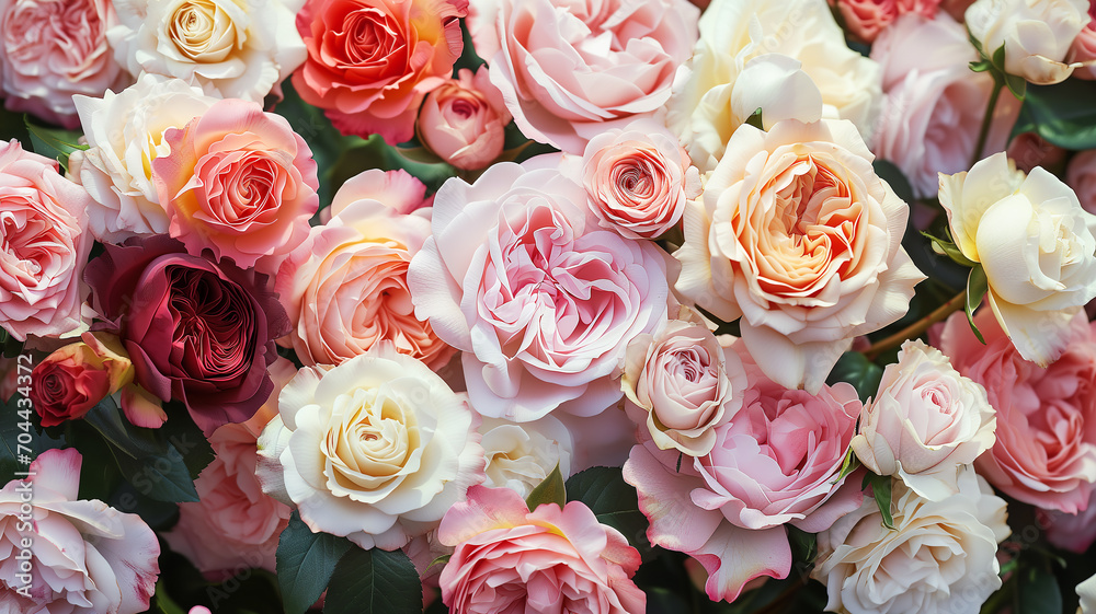 Beautiful background with roses on top view Beautiful background with roses on top view
