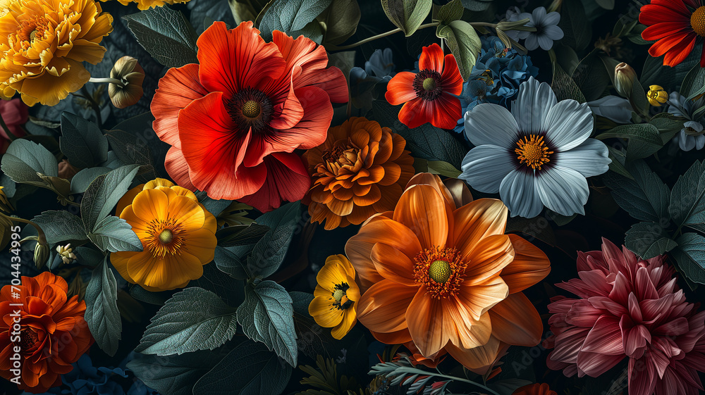 Beautiful fantastic flowers on a dark background