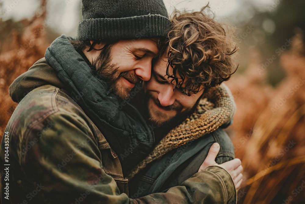 Embracing Love: Handsome Gay Couple Hugging