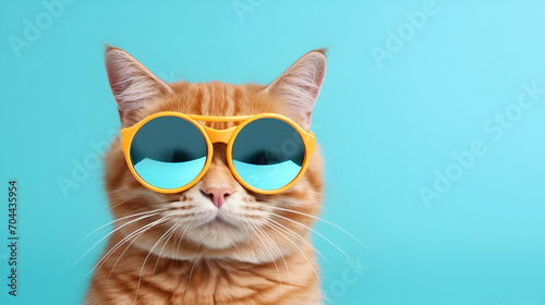 Closeup portrait of funny ginger cat wearing sunglasses isolated, generative  ai © Neelam