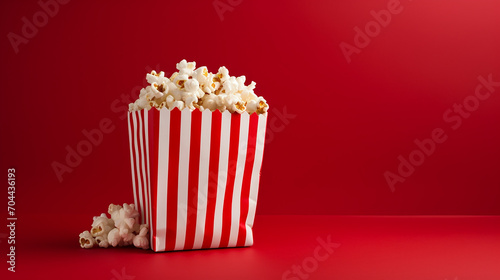 cinema concept with popcorn in red white bag