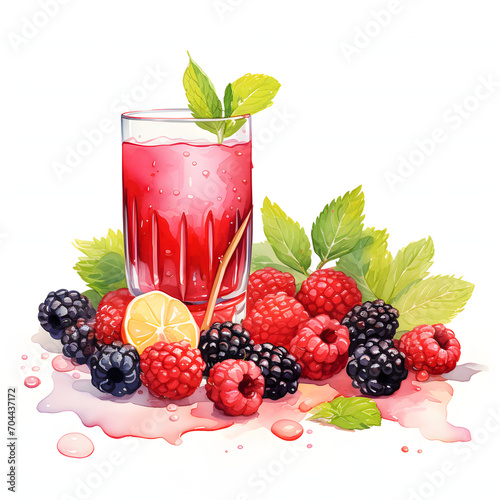 Berry Lemonade  Mix berry  Fruits and Food  Watercolor illustrations