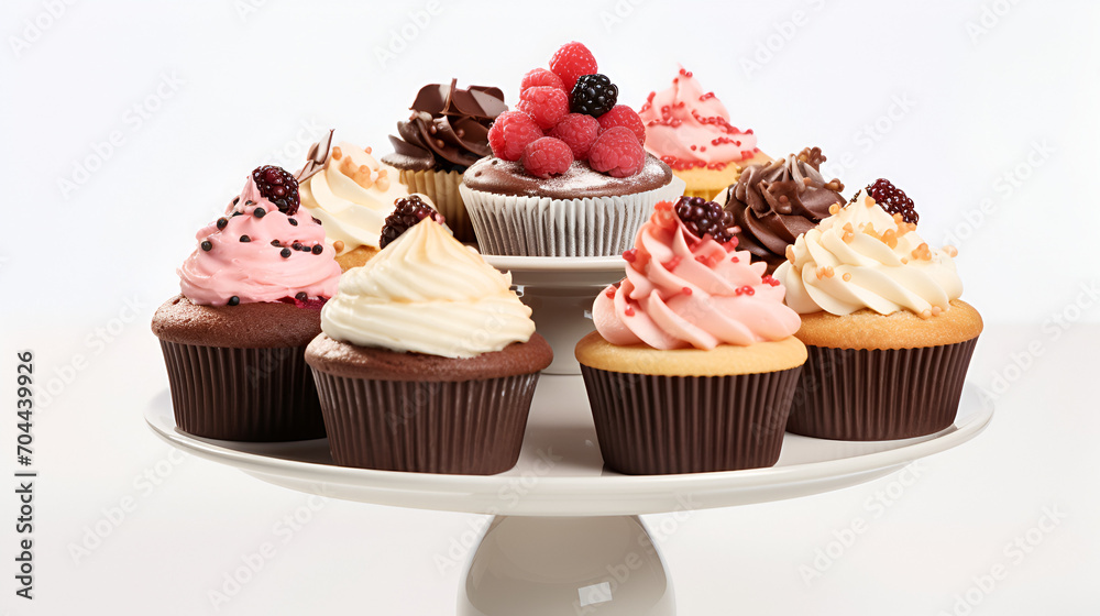 High Definition Cupcakes on white background, generative ai