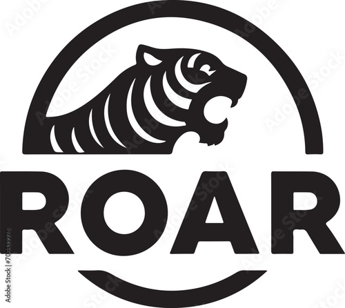 minimal Roar Tiger logo vector silhouette, black color silhouette, illustration