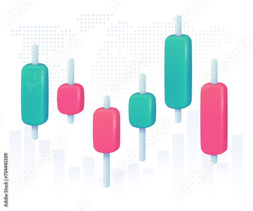 3D vector candlestick charts fluctuate with the world economic index.