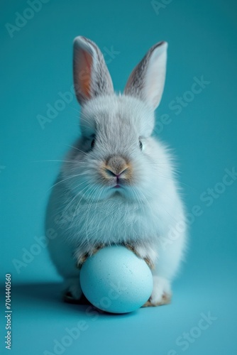 Easter bunny with egg on blue background © DVS