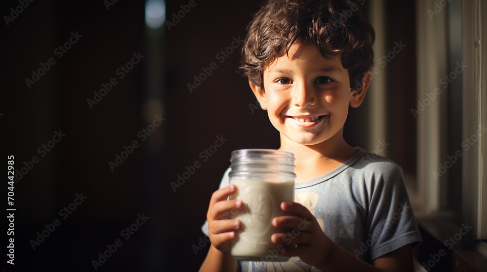 Smiling boy with a glass of milk Smiling boy with a glass of milk