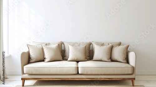 Luminous Elegance, A Dreamlike Union of Serene White Couch and Sunlit Living Room Oasis