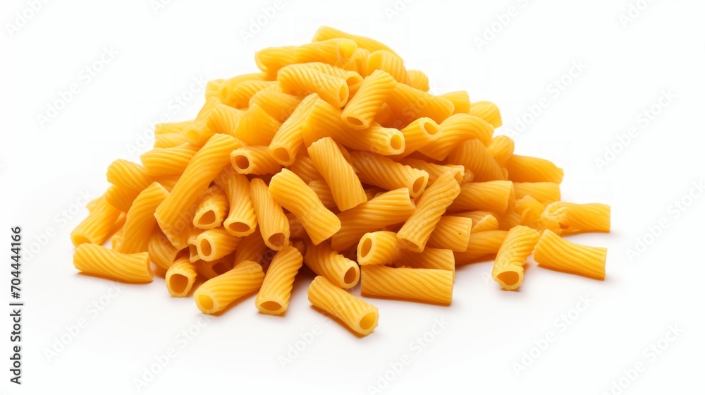 A small pile of gemelli pasta showcased in a close-up realistic photo against a white background Generative AI A small pile of gemelli pasta showcased in a close-up realistic photo against a white background Generative AI
