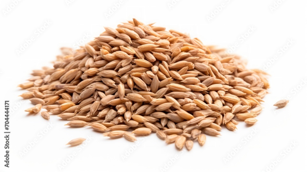 A small pile of spelt grains showcased in a close-up realistic photo against a white background Generative AI A small pile of spelt grains showcased in a close-up realistic photo against a white background Generative AI