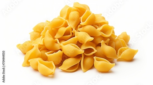 A small heap of campanelle pasta captured in a close-up realistic photo against a white background Generative AI