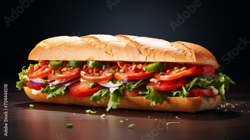 Close-up realistic photo featuring a mouthwatering Italian sub sandwich on a white background Generative AI