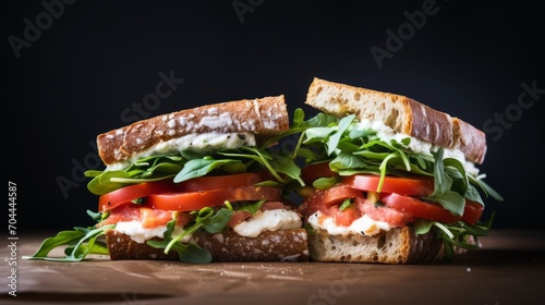 Close-up realistic photo featuring a vegetarian caprese sandwich on a white background Generative AI