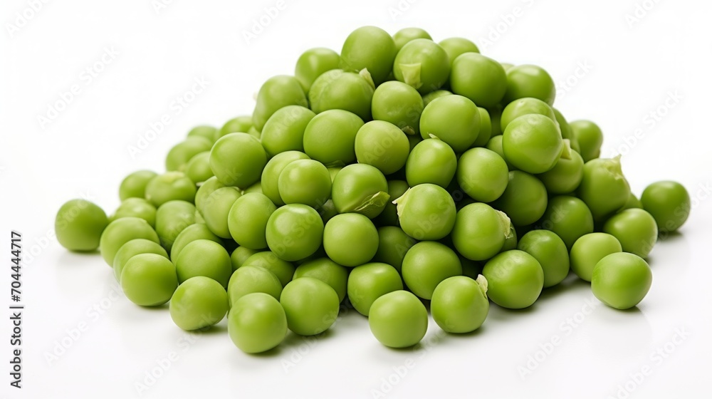 Close-up realistic photo of a small mound of green peas on a white background Generative AI Close-up realistic photo of a small mound of green peas on a white background Generative AI