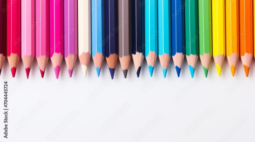 Set of colored pencils lined up Generative AI Set of colored pencils lined up Generative AI