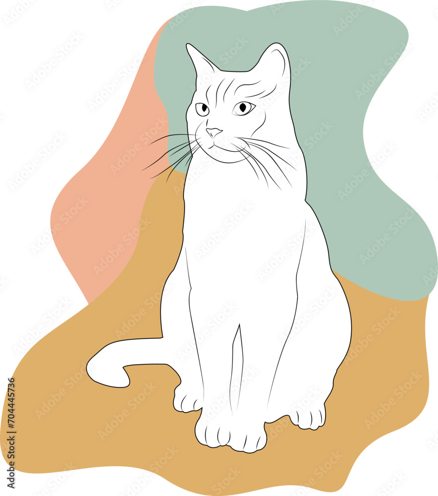 Silhouette cat on a white background. Outline cat. Design greeting cards, posters, patches, prints on clothes, emblems. Pet. Boho style. Friend human. Silhouette cat on a white background. Outline cat. Design greeting cards, posters, patches, prints on clothes, emblems. Pet. Boho style. Friend human.