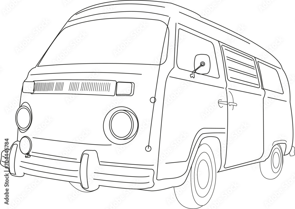 Travel van silhouette. Retro van. Vintage design. Summer holiday in a forest camp. A tourist route. Design of greeting cards, posters, patches, prints on clothes, emblems.