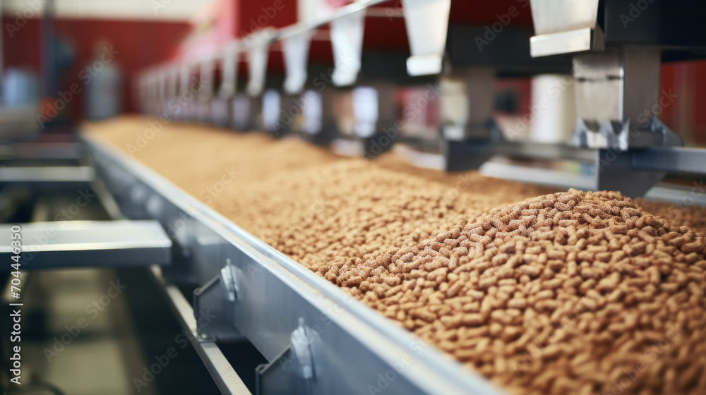 Fototapeta premium Industrial belt conveyor moving pellets.