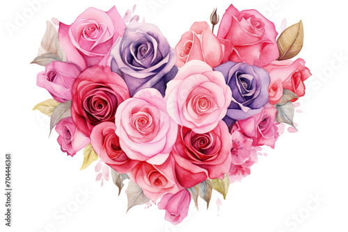 Watercolor heart made of roses isolated. Valentine's Day postcards and greeting cards design. photo