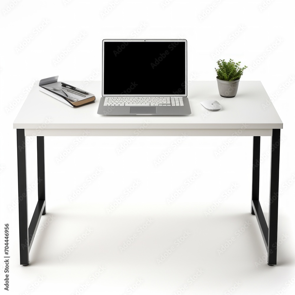 Stock image of a minimalist computer desk on a white background, compact, efficient design Generative AI Stock image of a minimalist computer desk on a white background, compact, efficient design Generative AI