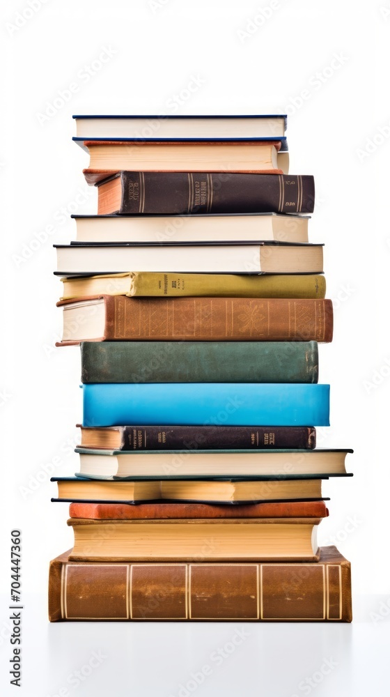 Stock image of a stack of books on a white background, educational and organized Generative AI Stock image of a stack of books on a white background, educational and organized Generative AI