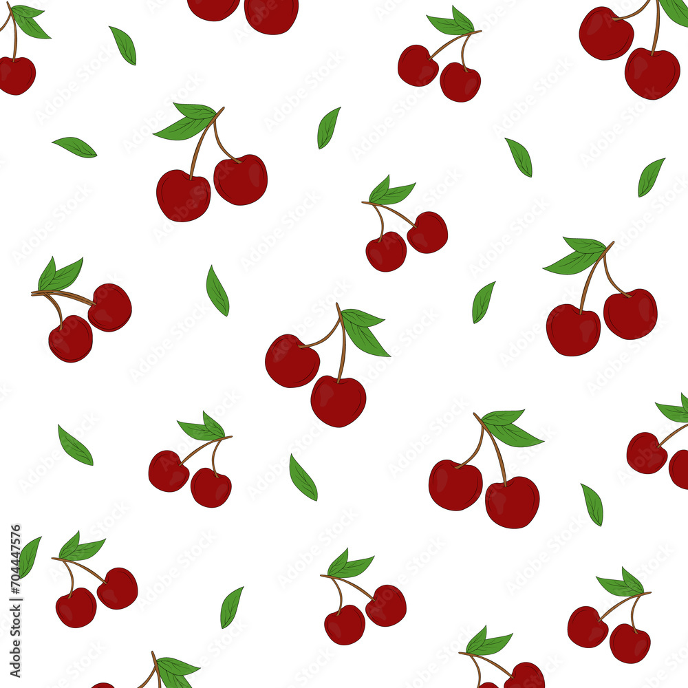 Cherry pattern. Fruit pattern. Fruit mixture background. Texture for printing fashionable clothes. Design of greeting cards, posters, patches, prints on clothes, emblems. Cherry. Cherry pattern. Fruit pattern. Fruit mixture background. Texture for printing fashionable clothes. Design of greeting cards, posters, patches, prints on clothes, emblems. Cherry.